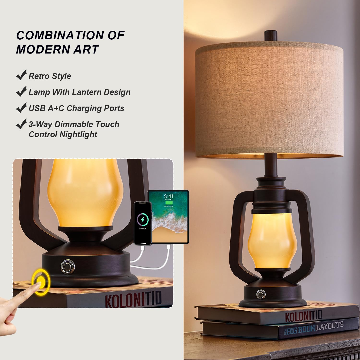 G-SAFAVA Farmhouse Rustic Table Lamps for Bedroom Set of 2